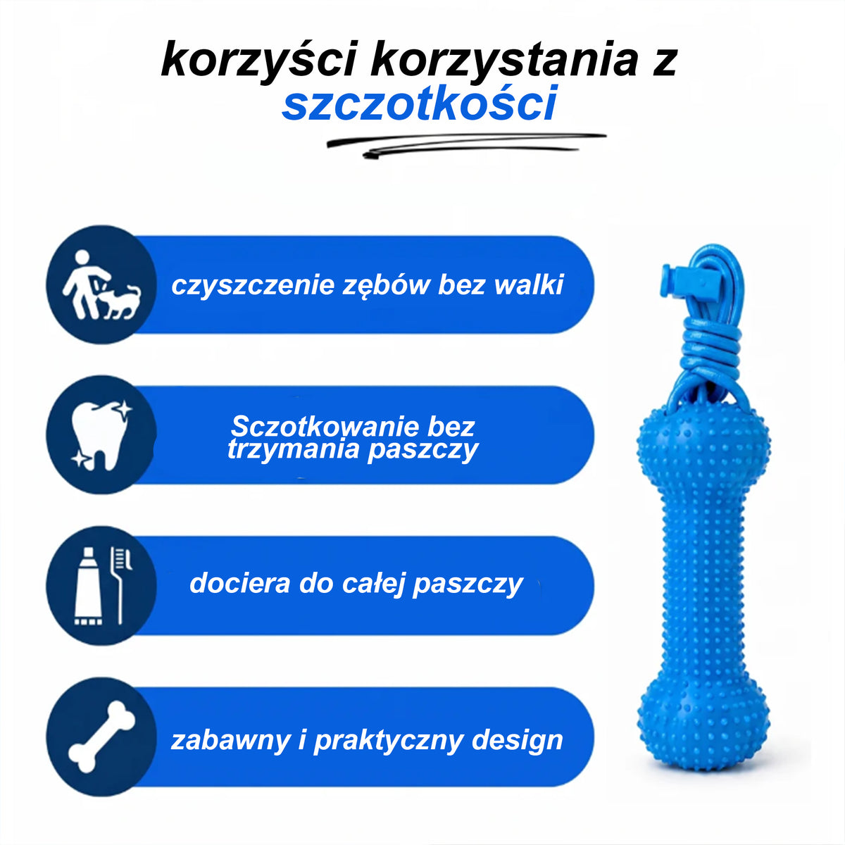 Szczotkość™ – gumowa kość do czyszczenia zębów psa.